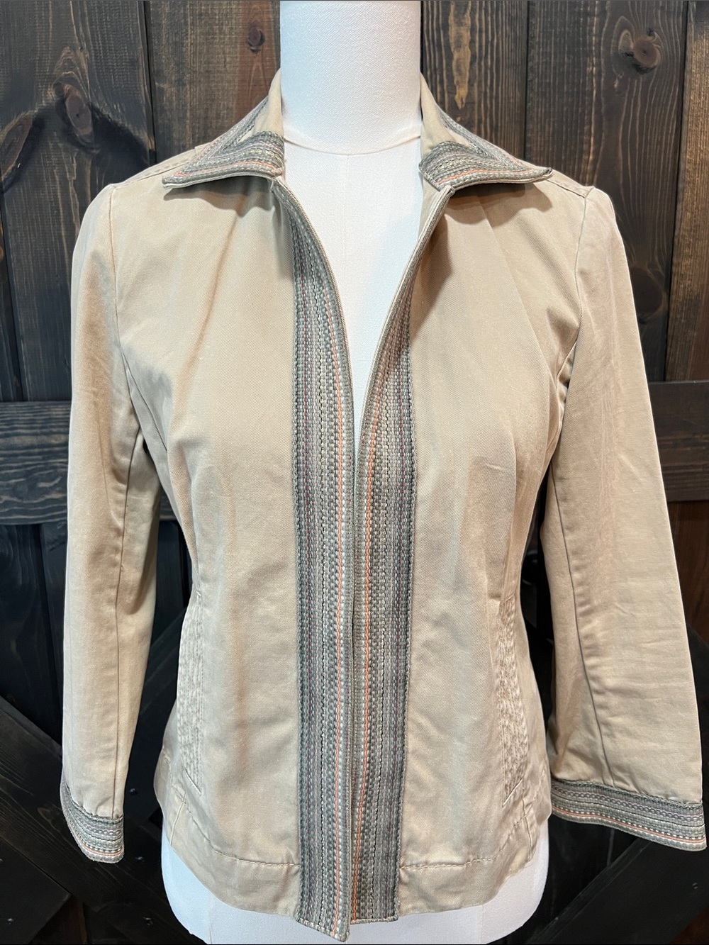 J. Crew Weathered Chino Khaki Jacket 4 Tan Embroidered Preppy 100% Cotton Casual